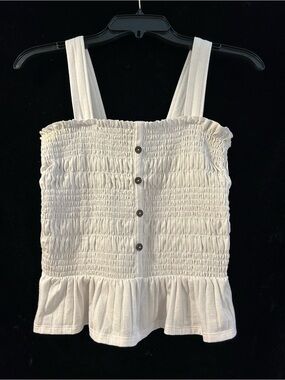 Arizona Jean Company White Smocked Peplum Tank Top